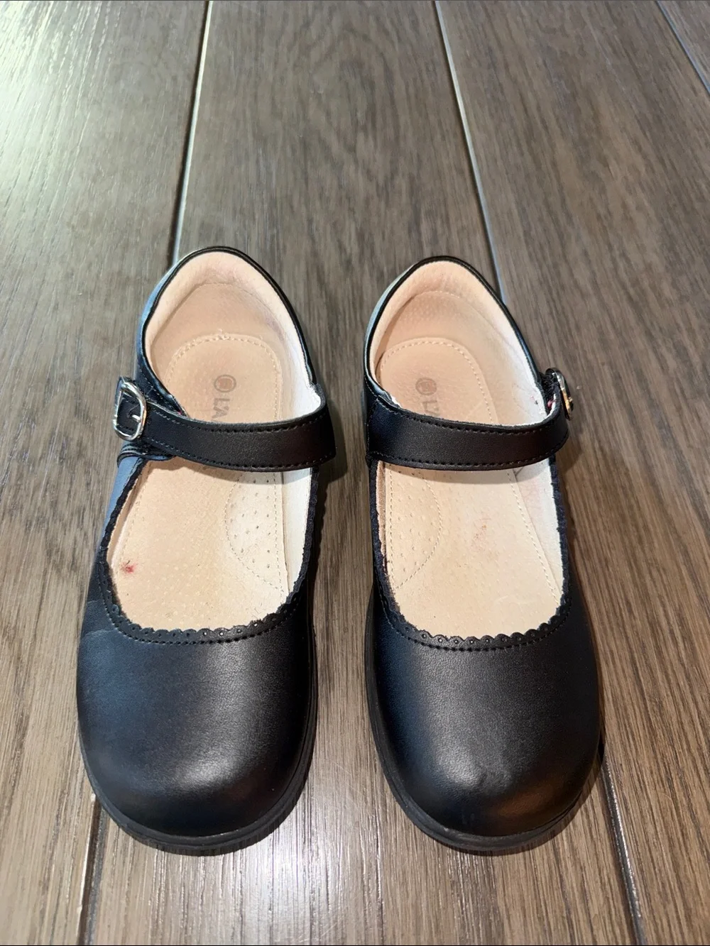 L'Amour Black Mary Jane Dress Shoes for Kids with Buckle Strap